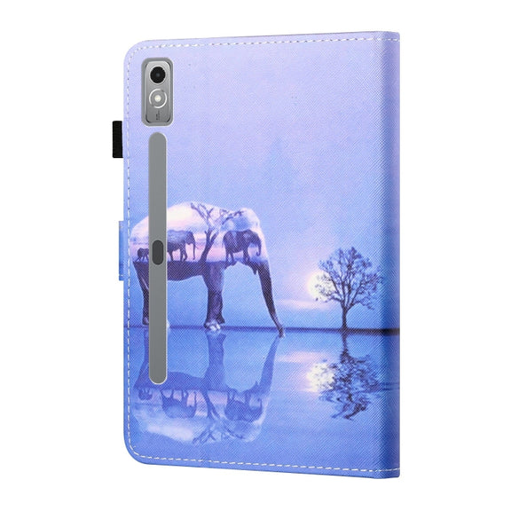For Lenovo Tab P12 2023 / TB370FU Coloured Drawing Stitching Smart Leather Tablet Case(Tree and Elephant)