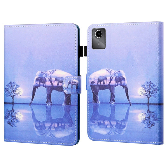 For Lenovo Tab M11/ Xiaoxin Pad 11 2024 Coloured Drawing Stitching Smart Leather Tablet Case(Tree and Elephant)