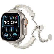 For Apple Watch Ultra 2 49mm Shell Beads Chain Bracelet Metal Watch Band(Beige White Silver)