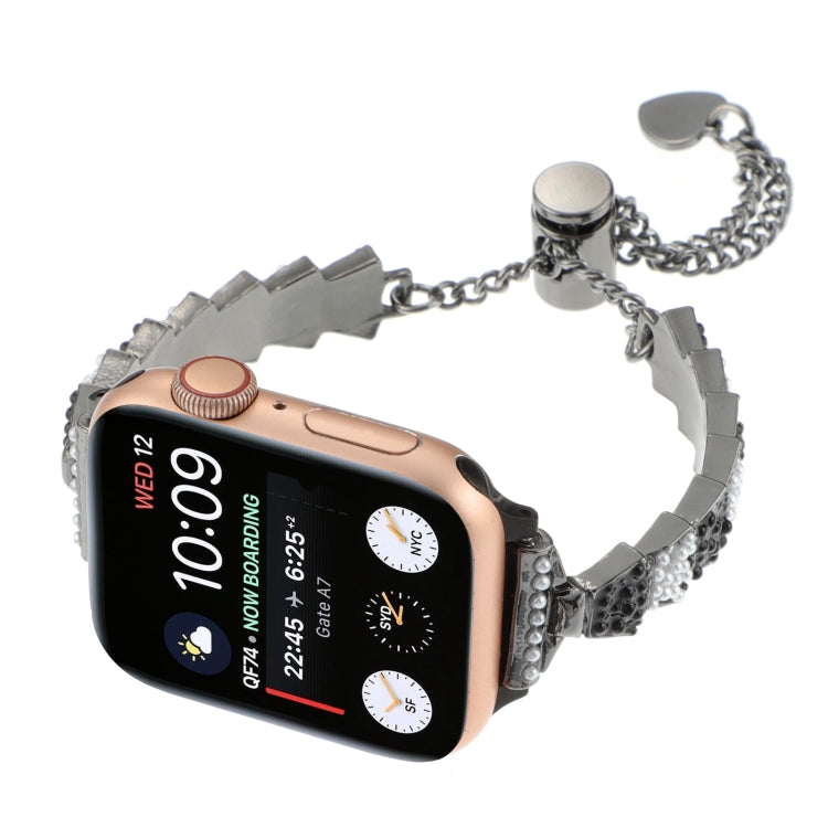 For Apple Watch Series 9 45mm Shell Beads Chain Bracelet Metal Watch Band(Black White)