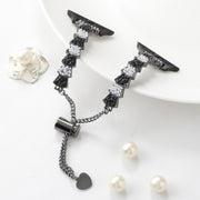 For Apple Watch Ultra 49mm Shell Beads Chain Bracelet Metal Watch Band(Black White)