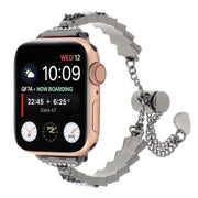 For Apple Watch Series 7 41mm Shell Beads Chain Bracelet Metal Watch Band(Black White)