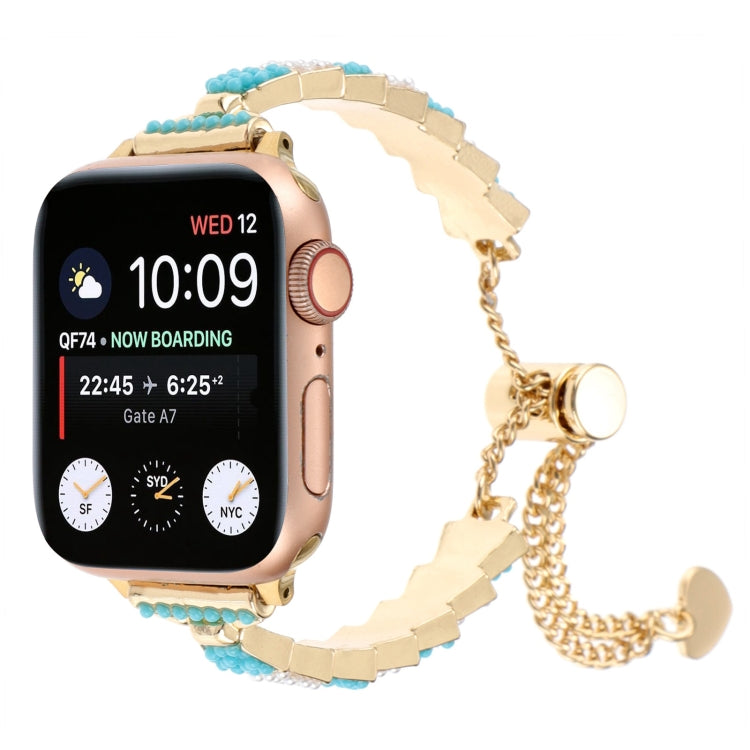 For Apple Watch Series 3 38mm Shell Beads Chain Bracelet Metal Watch Band(Blue White Gold) - Watch Bands by PMC TechLife | Online Shopping South Africa | PMC TechLife