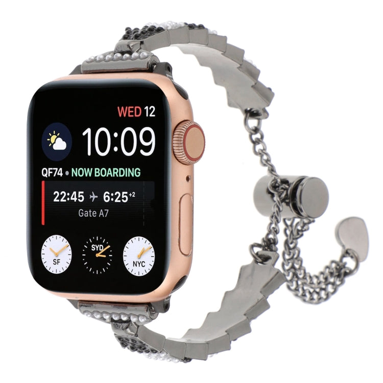 For Apple Watch 38mm Shell Beads Chain Bracelet Metal Watch Band(Black White) - Watch Bands by PMC TechLife | Online Shopping South Africa | PMC TechLife