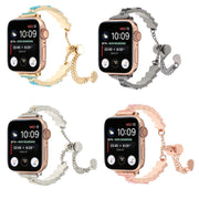 For Apple Watch SE 44mm Shell Beads Chain Bracelet Metal Watch Band(Black White)