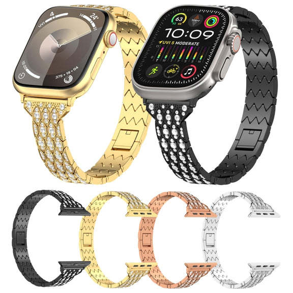 For Apple Watch Series 3 38mm Devil Eye Diamond Bracelet Metal Watch Band(Gold)