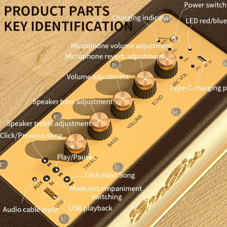 Oneder D8 Wireless Retro Dual Microphone Bluetooth Speaker(Brown) - free shipping - PMC Jewellery - Order now!