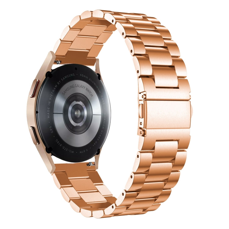For Samsung Galaxy Watch6 / 6 Classic Flat Head Three-bead Stainless Steel Watch Band(Rose Gold)