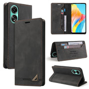 For OPPO A78 4G Skin Feel Anti-theft Brush Horizontal Flip Leather Case with Holder(Black)