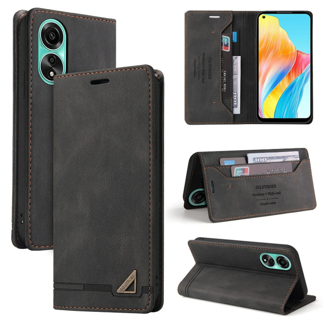 For OPPO A78 4G Skin Feel Anti-theft Brush Horizontal Flip Leather Case with Holder(Black)