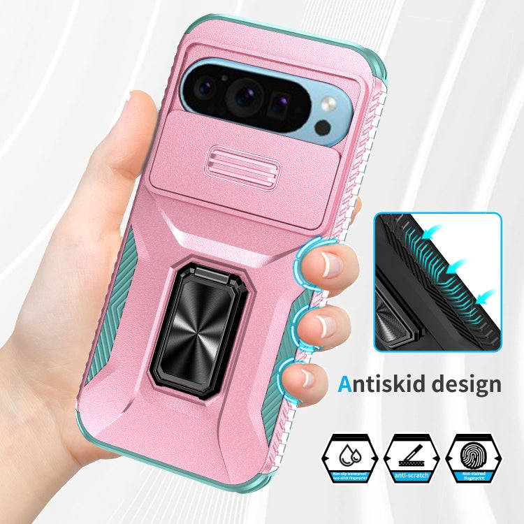 For Google Pixel 9 / Pixel 9 Pro Sliding Camshield Holder Phone Case(Pink + Grey Green) - Google Cases by PMC TechLife | Online Shopping South Africa | PMC TechLife | Buy Now Pay Later Mobicred