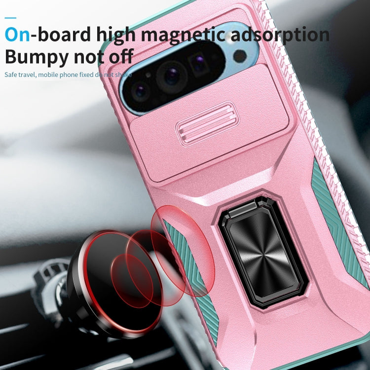 For Google Pixel 9 / Pixel 9 Pro Sliding Camshield Holder Phone Case(Pink + Grey Green) - Google Cases by PMC TechLife | Online Shopping South Africa | PMC TechLife | Buy Now Pay Later Mobicred