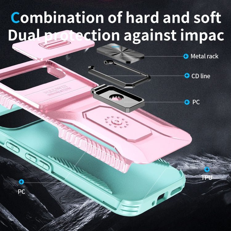 For Google Pixel 9 / Pixel 9 Pro Sliding Camshield Holder Phone Case(Pink + Grey Green) - Google Cases by PMC TechLife | Online Shopping South Africa | PMC TechLife | Buy Now Pay Later Mobicred