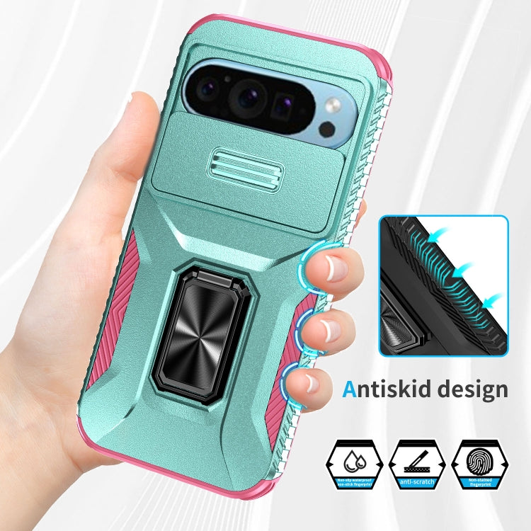 For Google Pixel 9 / Pixel 9 Pro Sliding Camshield Holder Phone Case(Grey Green + Pink) - Google Cases by PMC TechLife | Online Shopping South Africa | PMC TechLife | Buy Now Pay Later Mobicred
