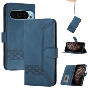 For Google Pixel 9 Cubic Skin Feel Flip Leather Phone Case(Blue)