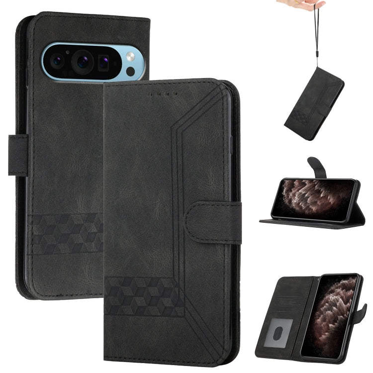 For Google Pixel 9 Cubic Skin Feel Flip Leather Phone Case(Black) - Google Cases by PMC TechLife | Online Shopping South Africa | PMC TechLife | Buy Now Pay Later Mobicred
