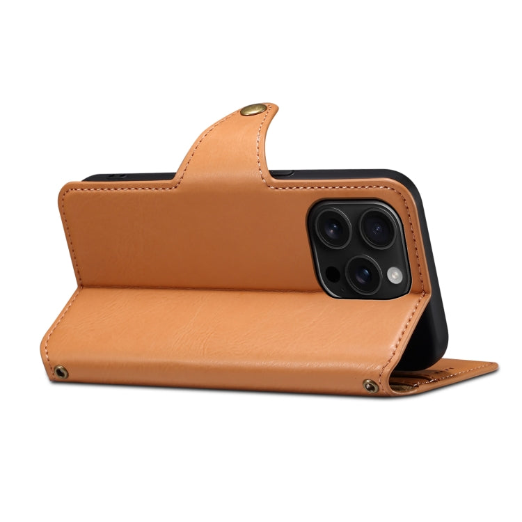 For iPhone 16 Pro Max Denior Cowhide Texture Wallet Style Leather Phone Case(Khaki) - free shipping - PMC Jewellery - Order now!