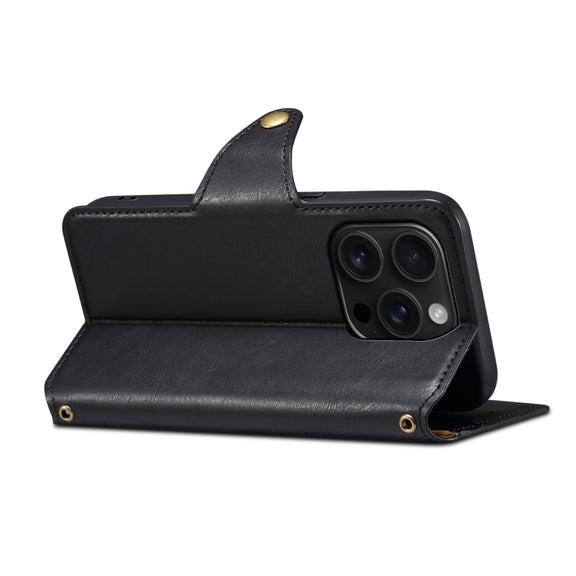 For iPhone 16 Pro Denior Cowhide Texture Wallet Style Leather Phone Case(Black)