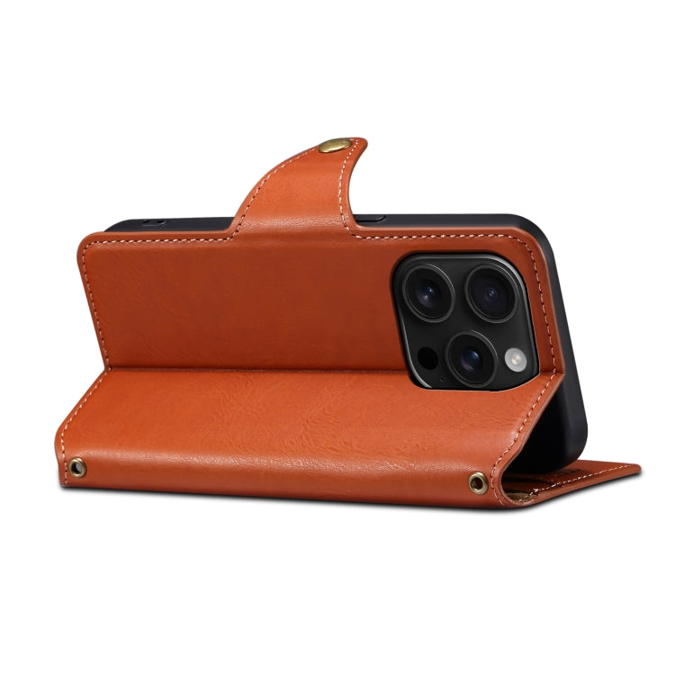 For iPhone 16 Pro Denior Cowhide Texture Wallet Style Leather Phone Case(Brown) - free shipping - PMC Jewellery - Order now!