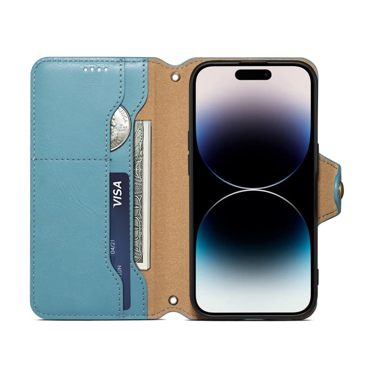 For iPhone 16 Pro Denior Cowhide Texture Wallet Style Leather Phone Case(Blue) - free shipping - PMC Jewellery - Order now!