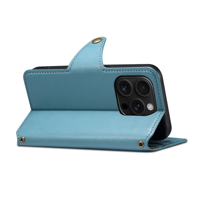 For iPhone 16 Pro Denior Cowhide Texture Wallet Style Leather Phone Case(Blue) - free shipping - PMC Jewellery - Order now!