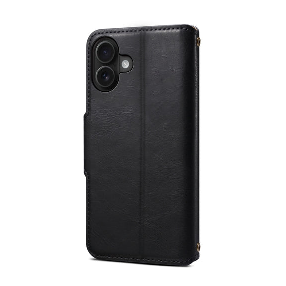 For iPhone 16 Plus Denior Cowhide Texture Wallet Style Leather Phone Case(Black)