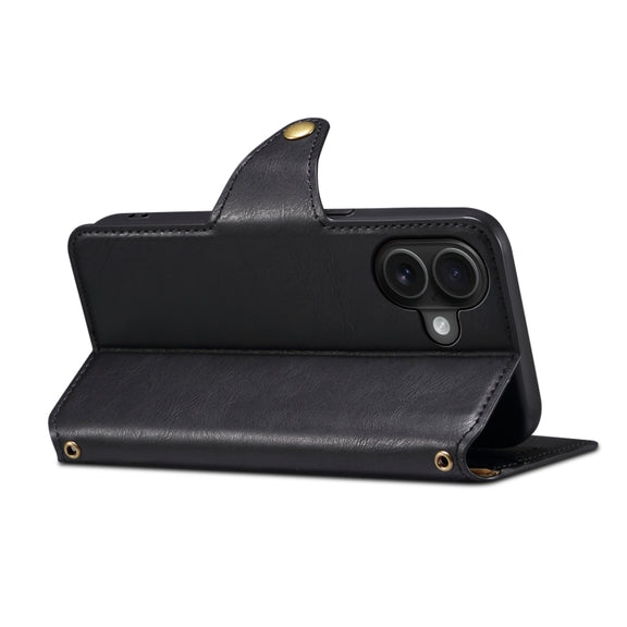 For iPhone 16 Plus Denior Cowhide Texture Wallet Style Leather Phone Case(Black)