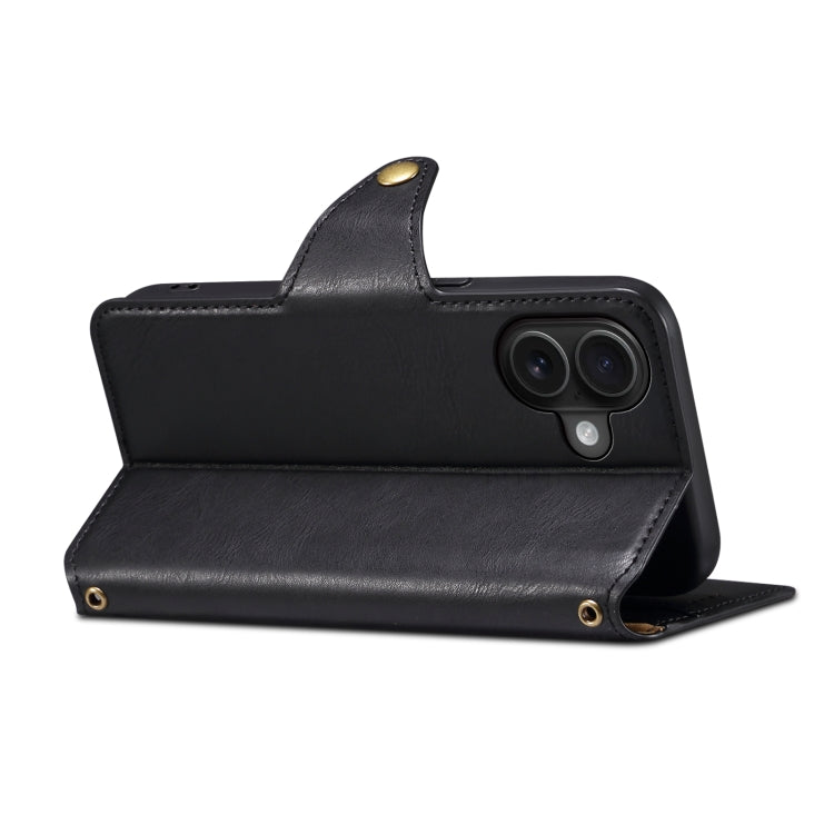 For iPhone 16 Plus Denior Cowhide Texture Wallet Style Leather Phone Case(Black)