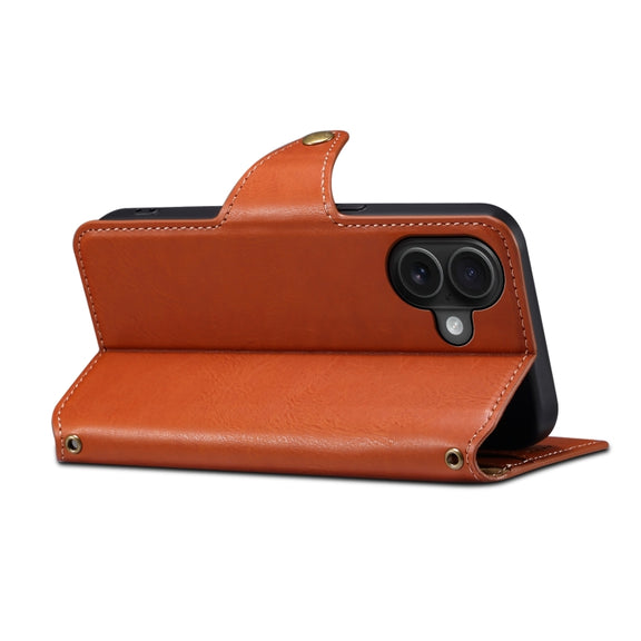 For iPhone 16 Plus Denior Cowhide Texture Wallet Style Leather Phone Case(Brown)