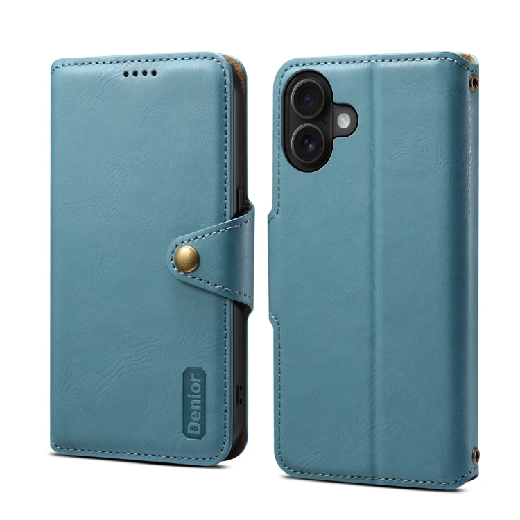 For iPhone 16 Plus Denior Cowhide Texture Wallet Style Leather Phone Case(Blue) - free shipping - PMC Jewellery - Order now!