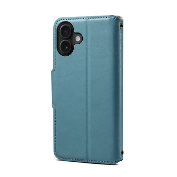 For iPhone 16 Plus Denior Cowhide Texture Wallet Style Leather Phone Case(Blue)