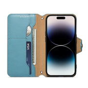 For iPhone 16 Plus Denior Cowhide Texture Wallet Style Leather Phone Case(Blue)