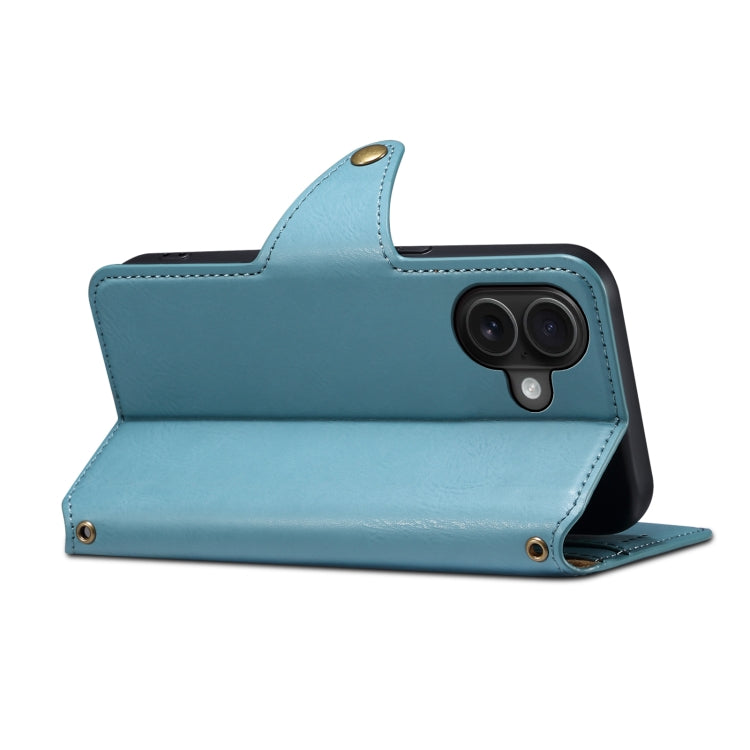 For iPhone 16 Plus Denior Cowhide Texture Wallet Style Leather Phone Case(Blue)