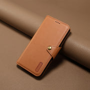 For iPhone 16 Plus Denior Cowhide Texture Wallet Style Leather Phone Case(Khaki)
