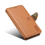 For iPhone 16 Plus Denior Cowhide Texture Wallet Style Leather Phone Case(Khaki)