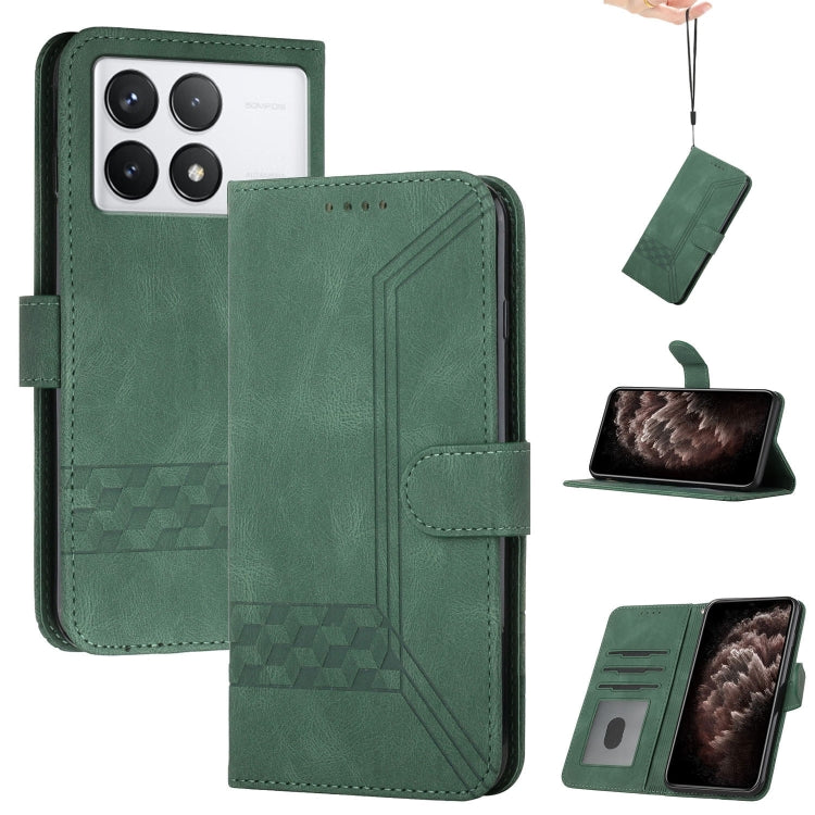 For Xiaomi Redmi K70 Cubic Skin Feel Flip Leather Phone Case(Green) - Xiaomi Cases by PMC Jewellery | Online Shopping South Africa | PMC Jewellery | Buy Now Pay Later Mobicred