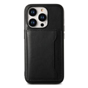 For iPhone 15 Denior Cowhide Texture Leather MagSafe Detachable Wallet Phone Case(Black)