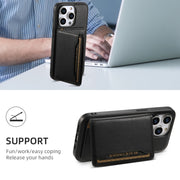 For iPhone 15 Denior Cowhide Texture Leather MagSafe Detachable Wallet Phone Case(Black)