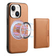 For iPhone 15 Denior Cowhide Texture Leather MagSafe Detachable Wallet Phone Case(Khaki) - iPhone 15 Cases by Denior | Online Shopping South Africa | PMC TechLife | Buy Now Pay Later Mobicred