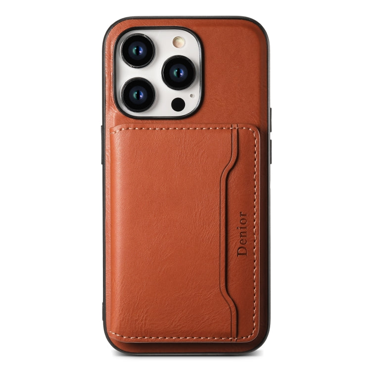 For iPhone 15 Denior Cowhide Texture Leather MagSafe Detachable Wallet Phone Case(Brown)