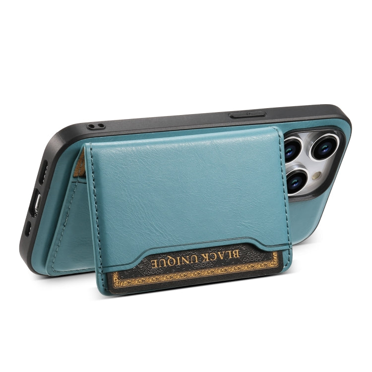 For iPhone 14 Denior Cowhide Texture Leather MagSafe Detachable Wallet Phone Case(Blue)