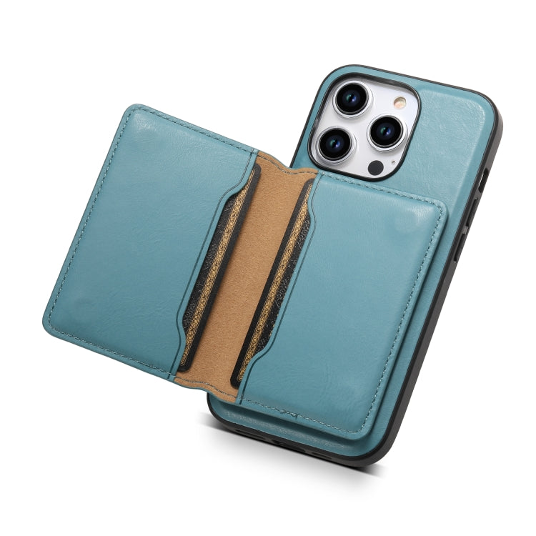 For iPhone 14 Denior Cowhide Texture Leather MagSafe Detachable Wallet Phone Case(Blue)