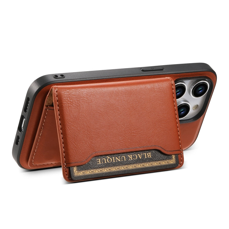 For iPhone 14 Pro Denior Cowhide Texture Leather MagSafe Detachable Wallet Phone Case(Brown)