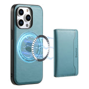 For iPhone 13 Pro Denior Cowhide Texture Leather MagSafe Detachable Wallet Phone Case(Blue)