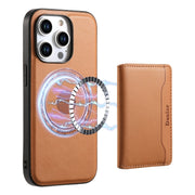 For iPhone 13 Pro Denior Cowhide Texture Leather MagSafe Detachable Wallet Phone Case(Khaki)