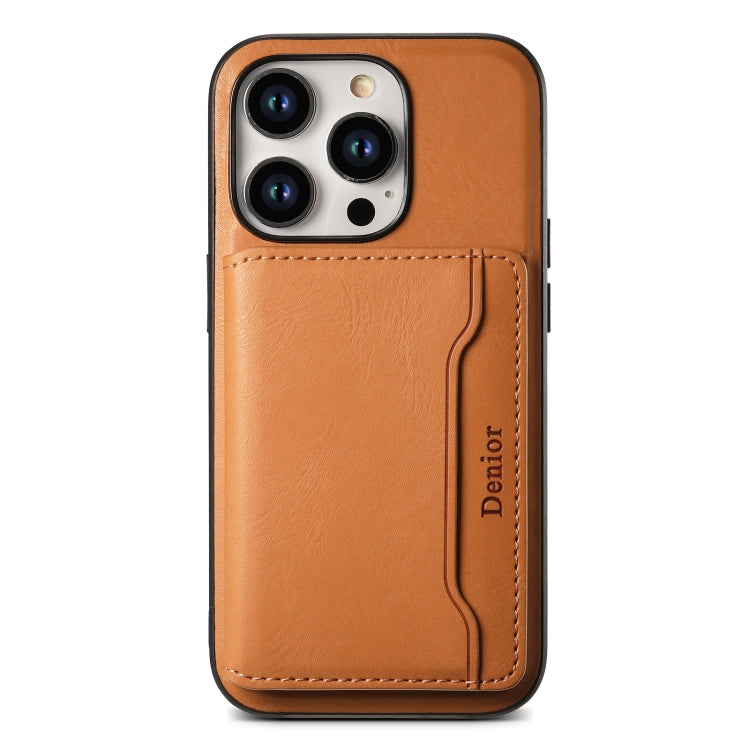 For iPhone 13 Pro Denior Cowhide Texture Leather MagSafe Detachable Wallet Phone Case(Khaki)