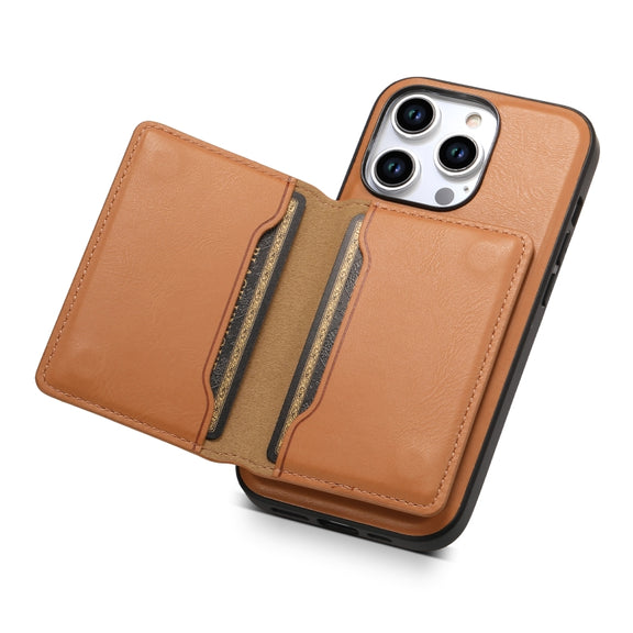For iPhone 13 Pro Denior Cowhide Texture Leather MagSafe Detachable Wallet Phone Case(Khaki)
