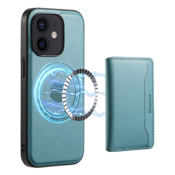 For iPhone 12 Denior Cowhide Texture Leather MagSafe Detachable Wallet Phone Case(Blue)