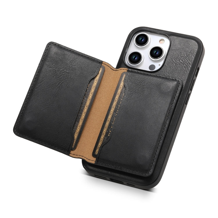 For iPhone 12 Denior Cowhide Texture Leather MagSafe Detachable Wallet Phone Case(Black)