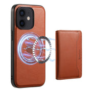 For iPhone 12 Denior Cowhide Texture Leather MagSafe Detachable Wallet Phone Case(Brown)